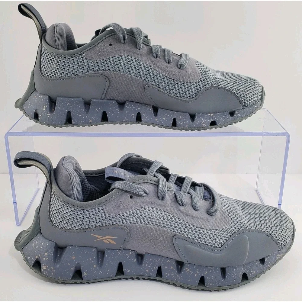 Reebok Women's Zig Dynamica Sneaker ZigTech Fuelfoam Size 7.5 Grey w/ Rose Gold